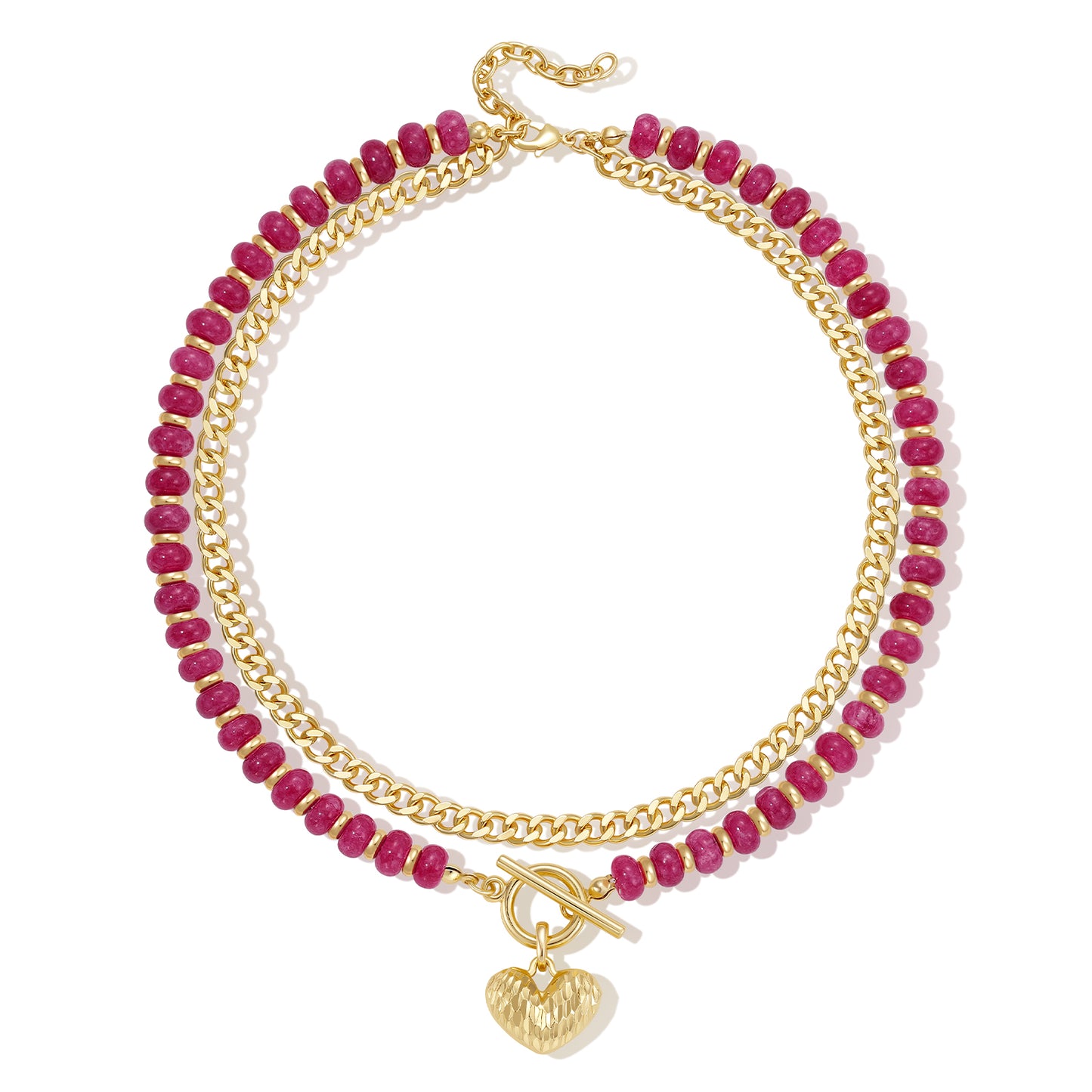Layered Beaded Necklaces with Heart Pendant