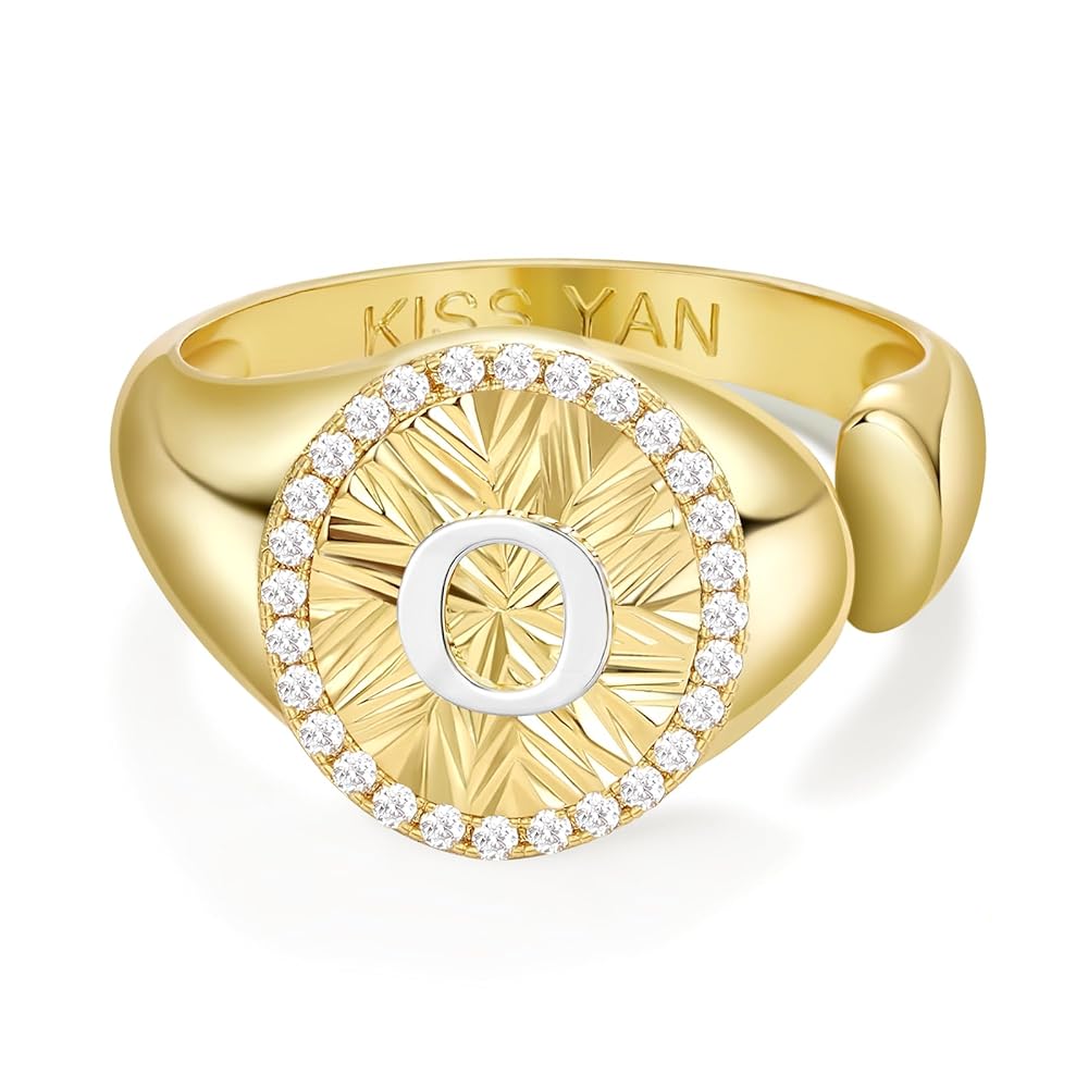 Adjustable Gold Plated CZ Initial Ring