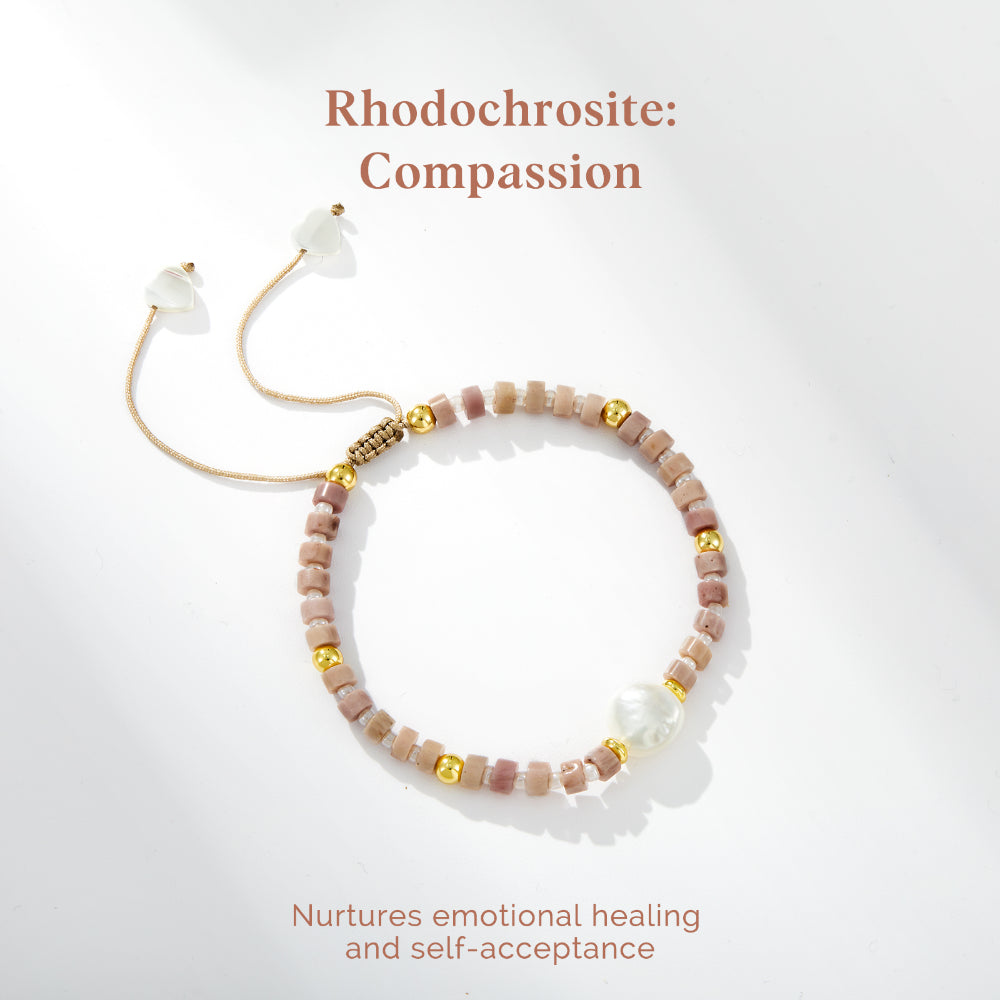 Adjustable Healing Crystal Bracelet Natural Rhodochrosite Beads with Irregular Pearl