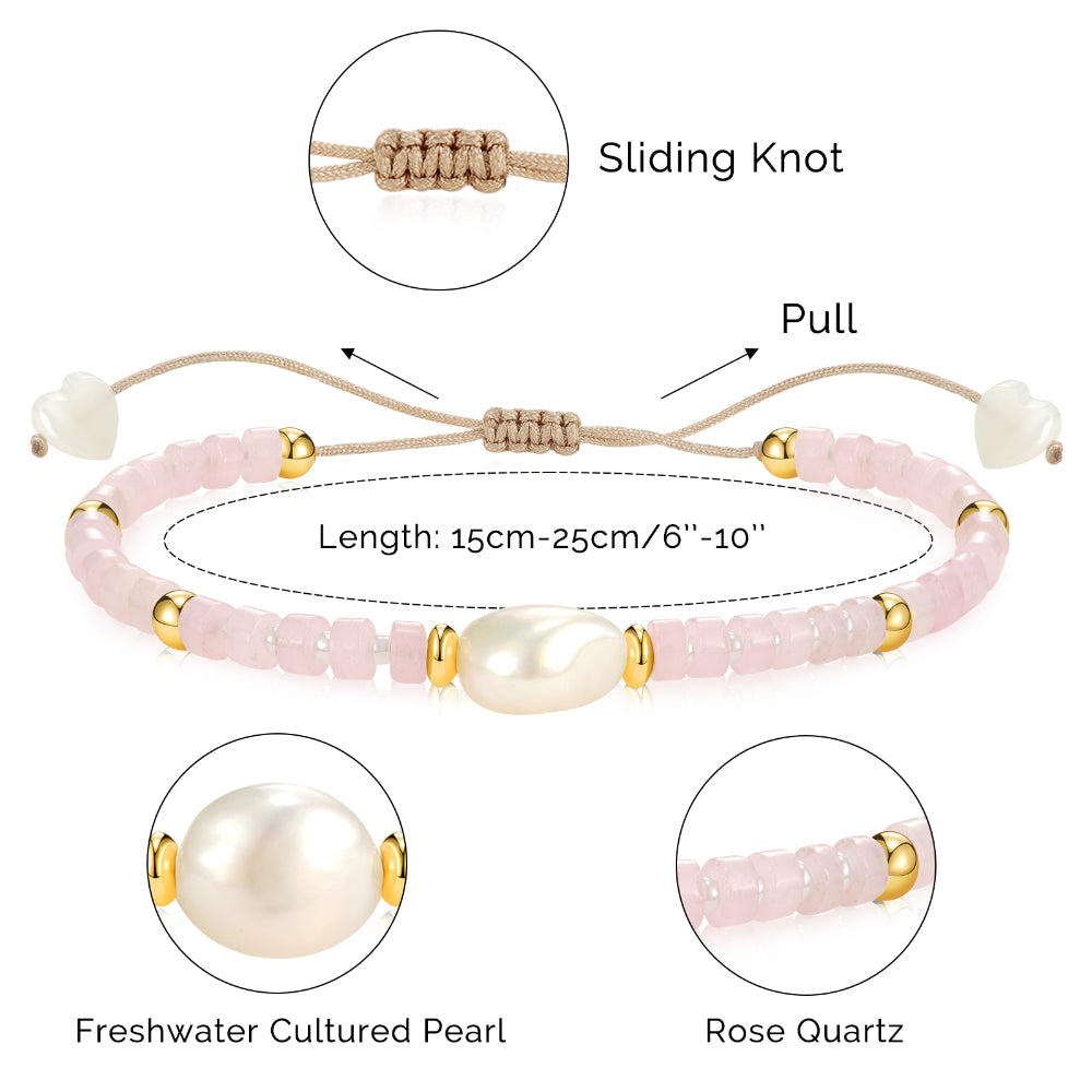 Adjustable Healing Crystal Bracelet Natural Rose Quartz Beads with Irregular Pearl