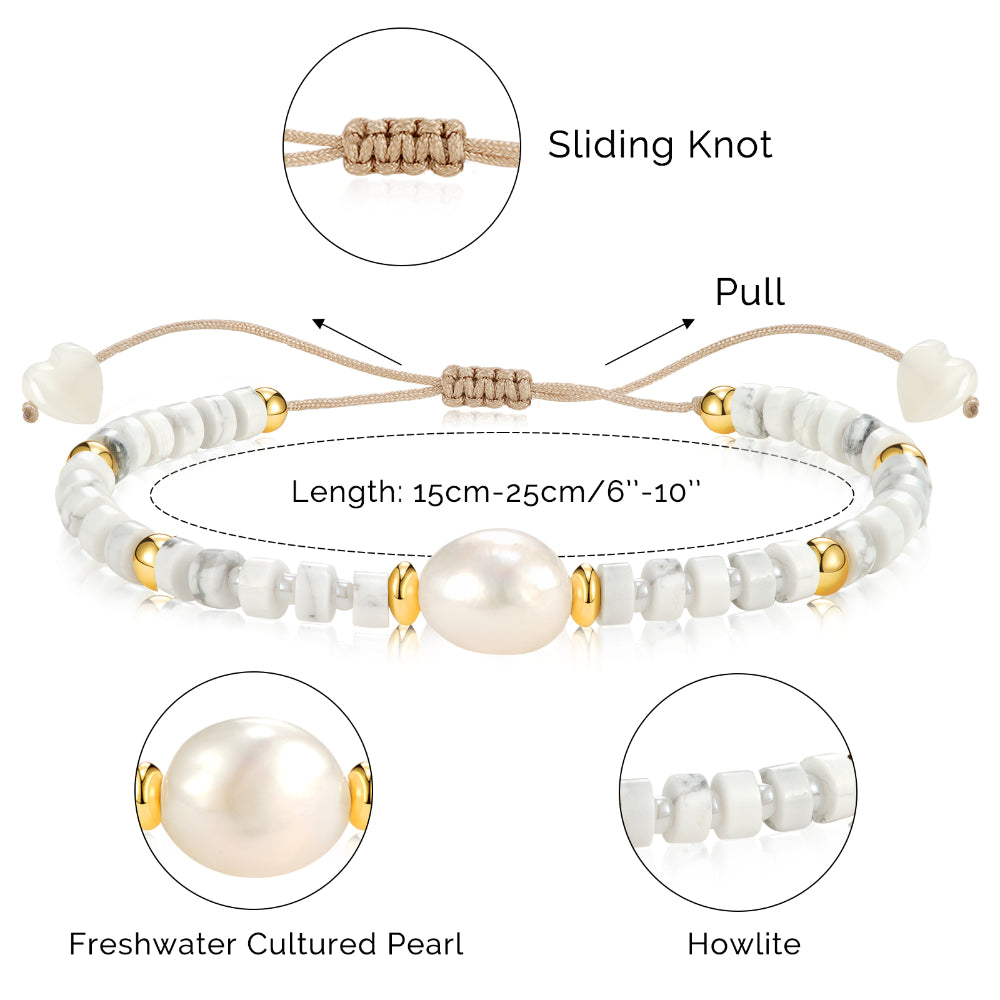 Adjustable Healing Crystal Bracelet Natural Howlite Beads with Irregular Pearl