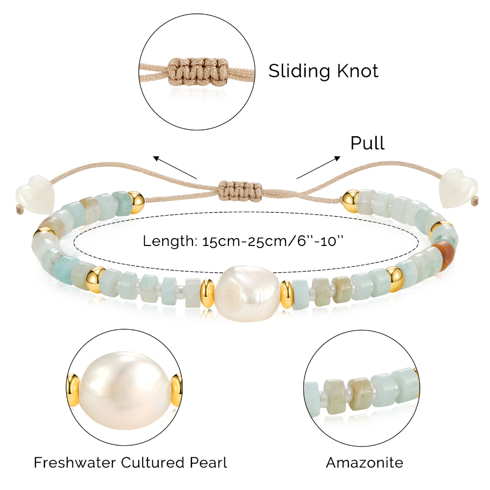 Adjustable Healing Crystal Bracelet Natural Amazonite Beads with Irregular Pearl