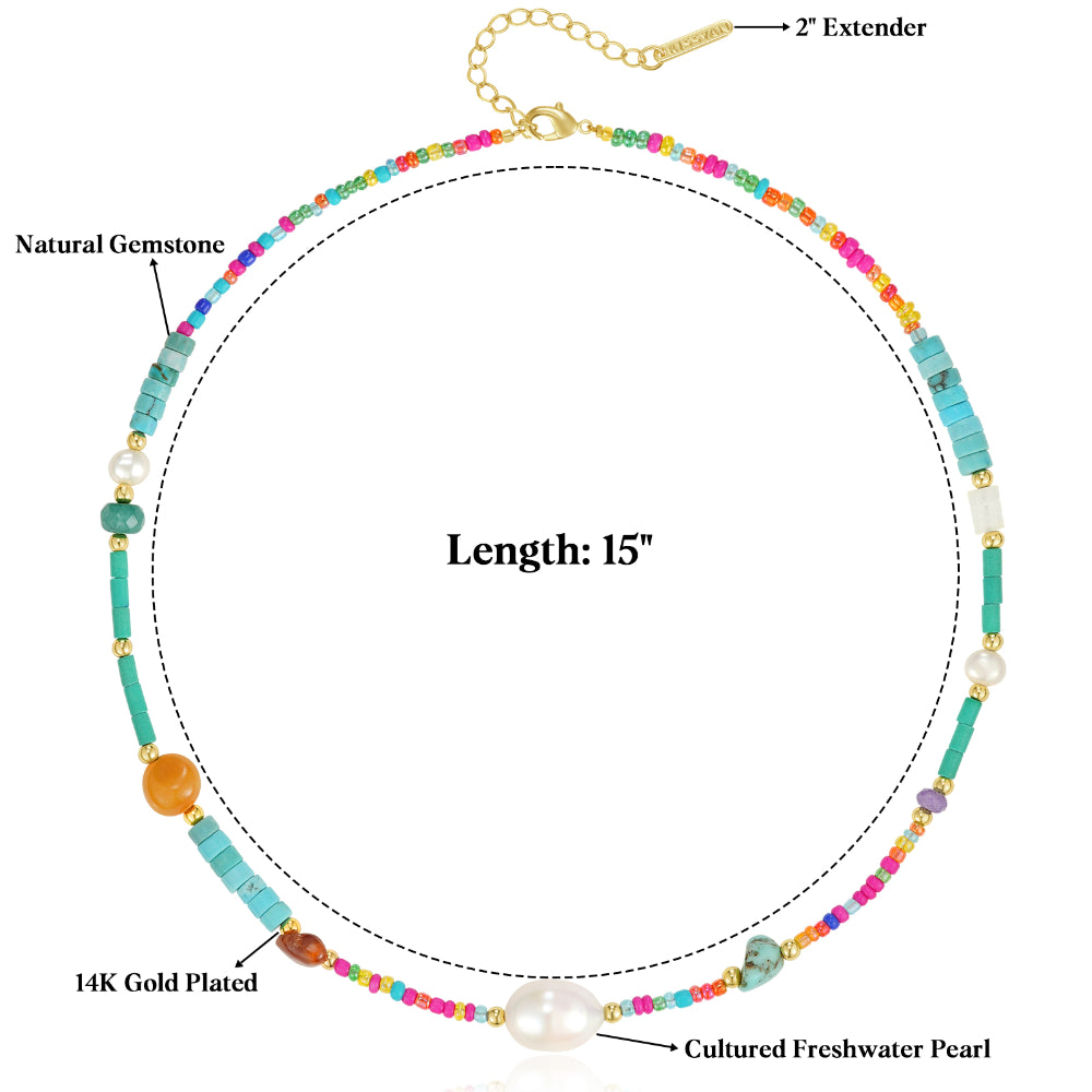 Natural Beaded Colorful & Pearl Choker Necklace