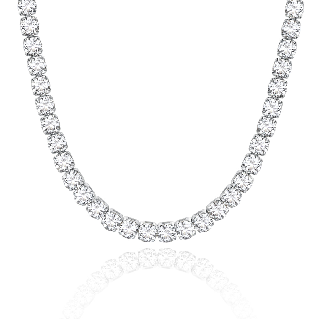 14K Gold Tennis Necklace CZ Baguette Tennis Chain- Round CZ