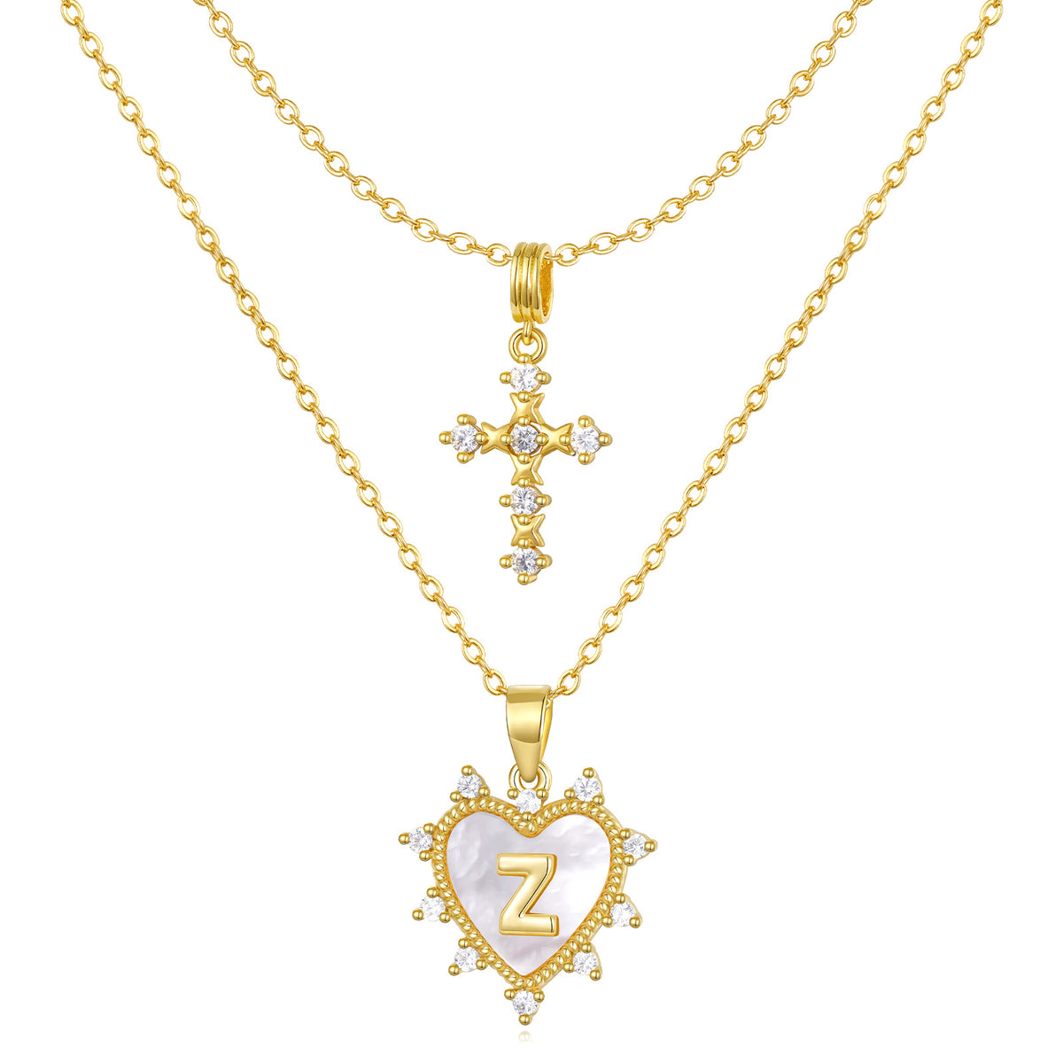 Layered Heart Pendant Initial Necklace