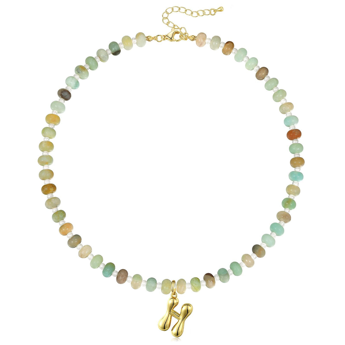 Colorful Beaded Bubble Letter Initial Necklace