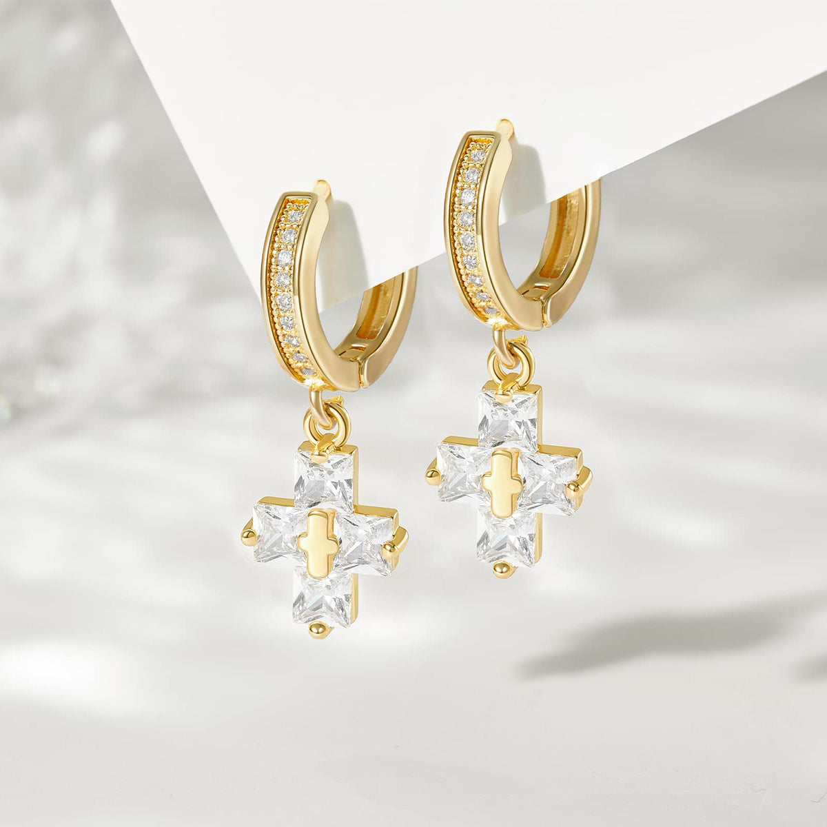 14K Gold Huggies Hoop Dangle Drop Earrings