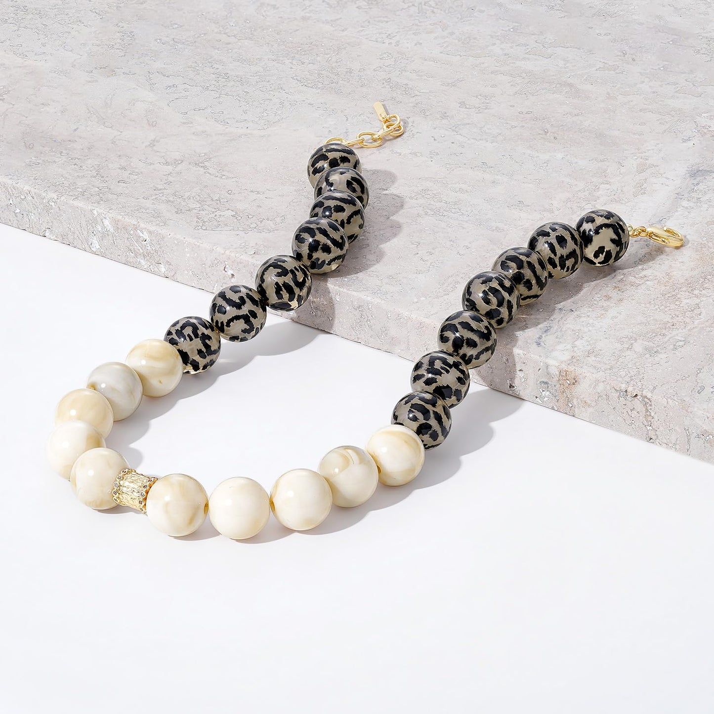 Leopard Print Resin Beaded Necklace