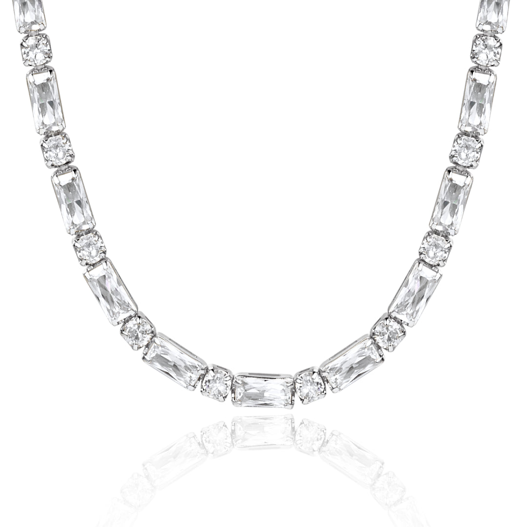 14K Gold Tennis Necklace CZ Baguette Tennis Chain- Square CZ