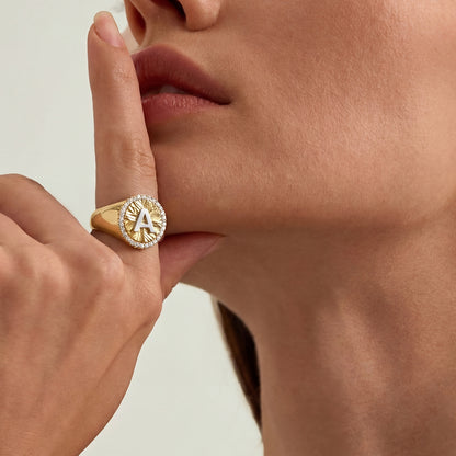 14k Gold Plate Initial  Adjustable Letter Ring