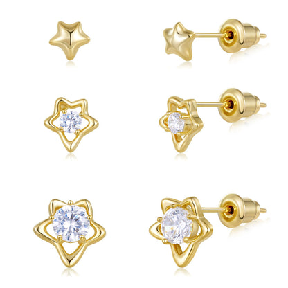 Gold Plated Stud Earrings 3 Pairs