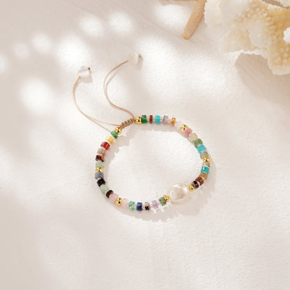 Adjustable Healing Crystal Bracelet Natural Multi-stones Beads with Irregular Pearl