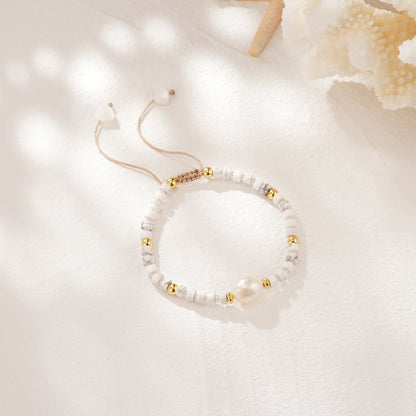 Adjustable Healing Crystal Bracelet Natural Howlite Beads with Irregular Pearl