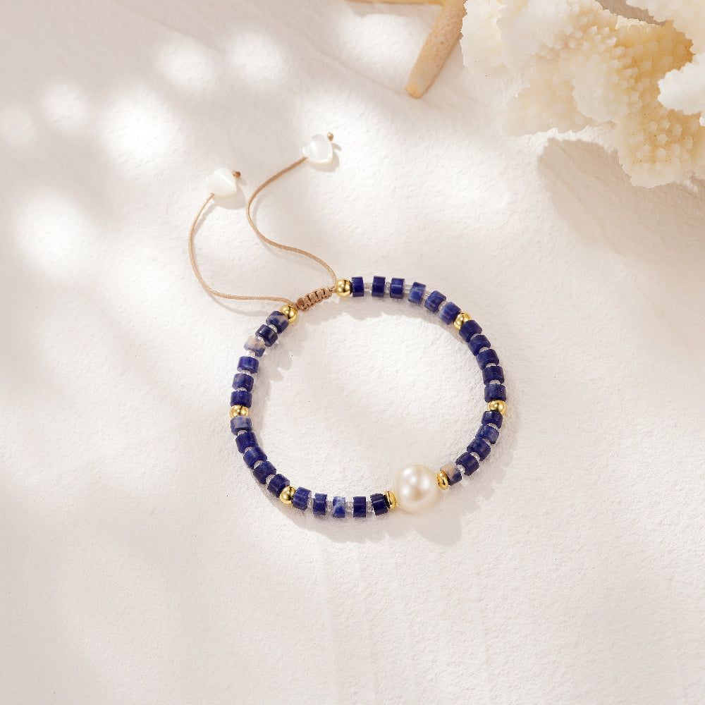 Adjustable Healing Crystal Bracelet Natural Sodalite Beads with Irregular Pearl