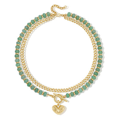 Layered Beaded Necklaces with Heart Pendant