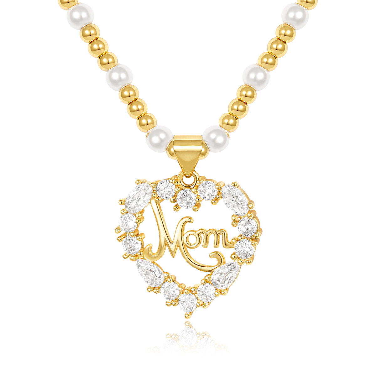 Round CZ Heart Pendant Mama Necklace