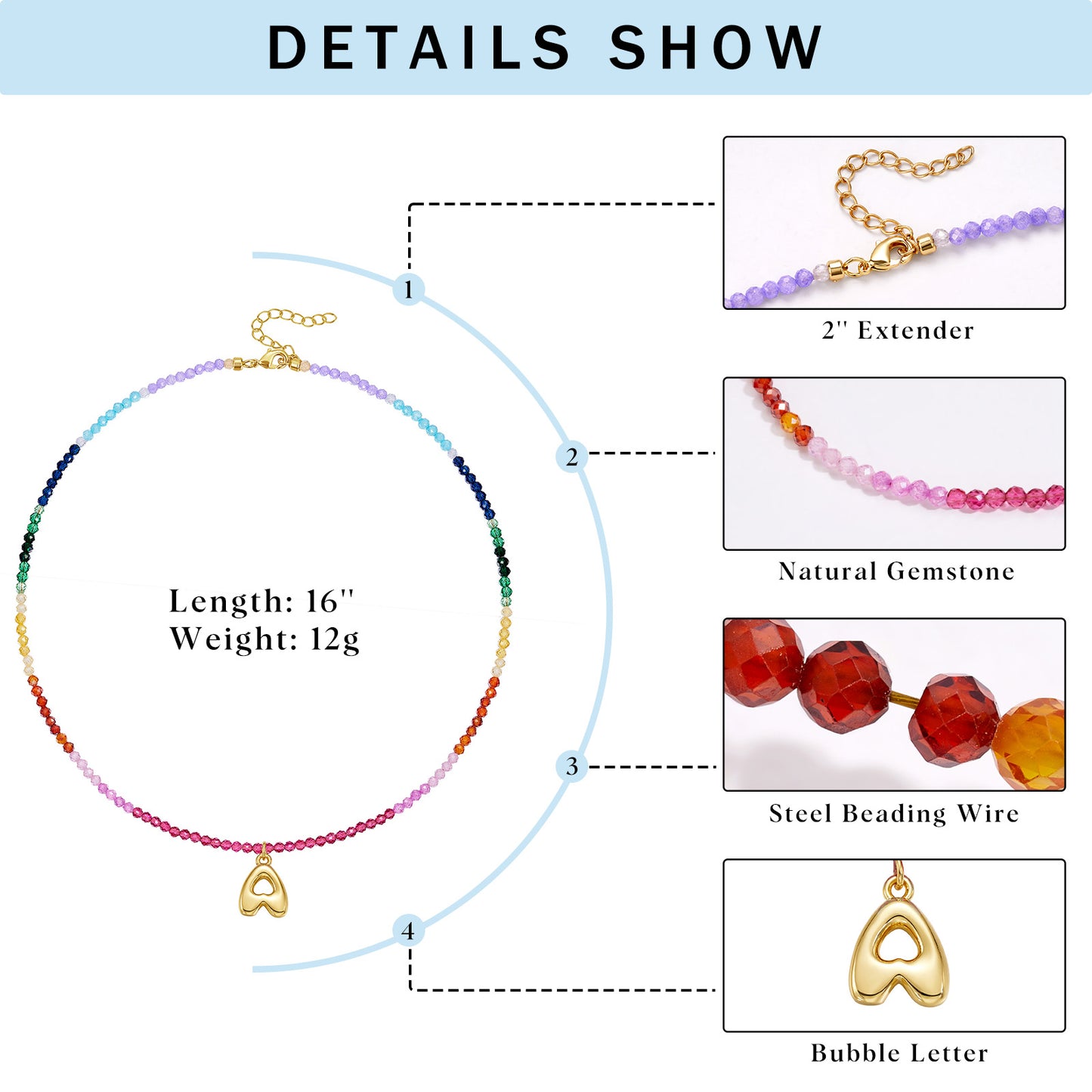 Beaded Bubble Letter Pendant Rainbow Choker