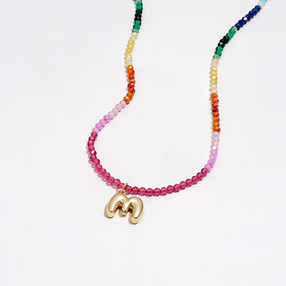 Beaded Bubble Letter Pendant Rainbow Choker