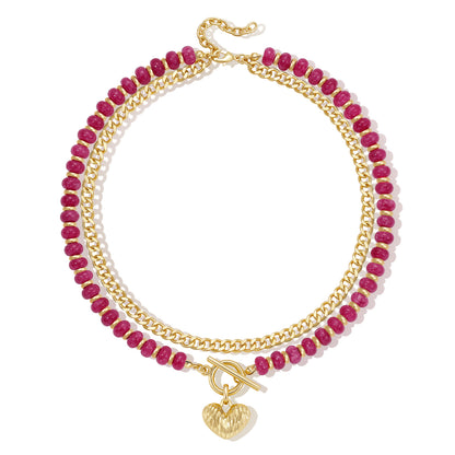 Layered Beaded Necklaces with Heart Pendant