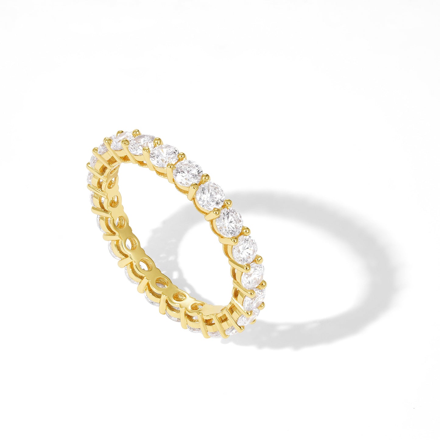 KissYan Dainty Pave Pear or Circle CZ Eternity Thick Chunky Band Ring for Women