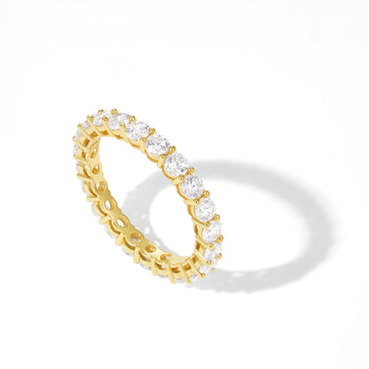 KissYan Dainty Pave Pear or Circle CZ Eternity Thick Chunky Band Ring for Women
