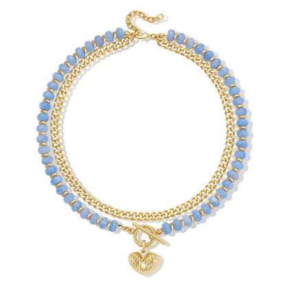 Layered Beaded Necklaces with Heart Pendant