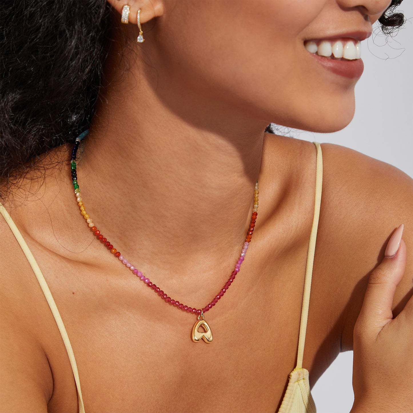 Beaded Bubble Letter Pendant Rainbow Choker