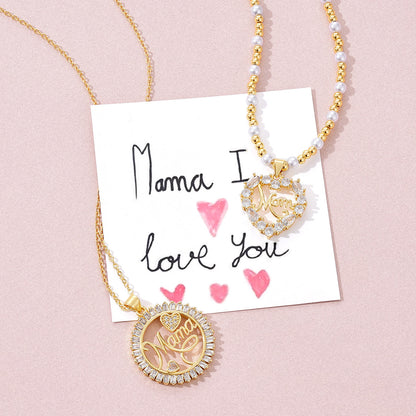 Round CZ Heart Pendant Mama Necklace