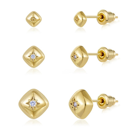 Gold Plated Stud Earrings 3 Pairs