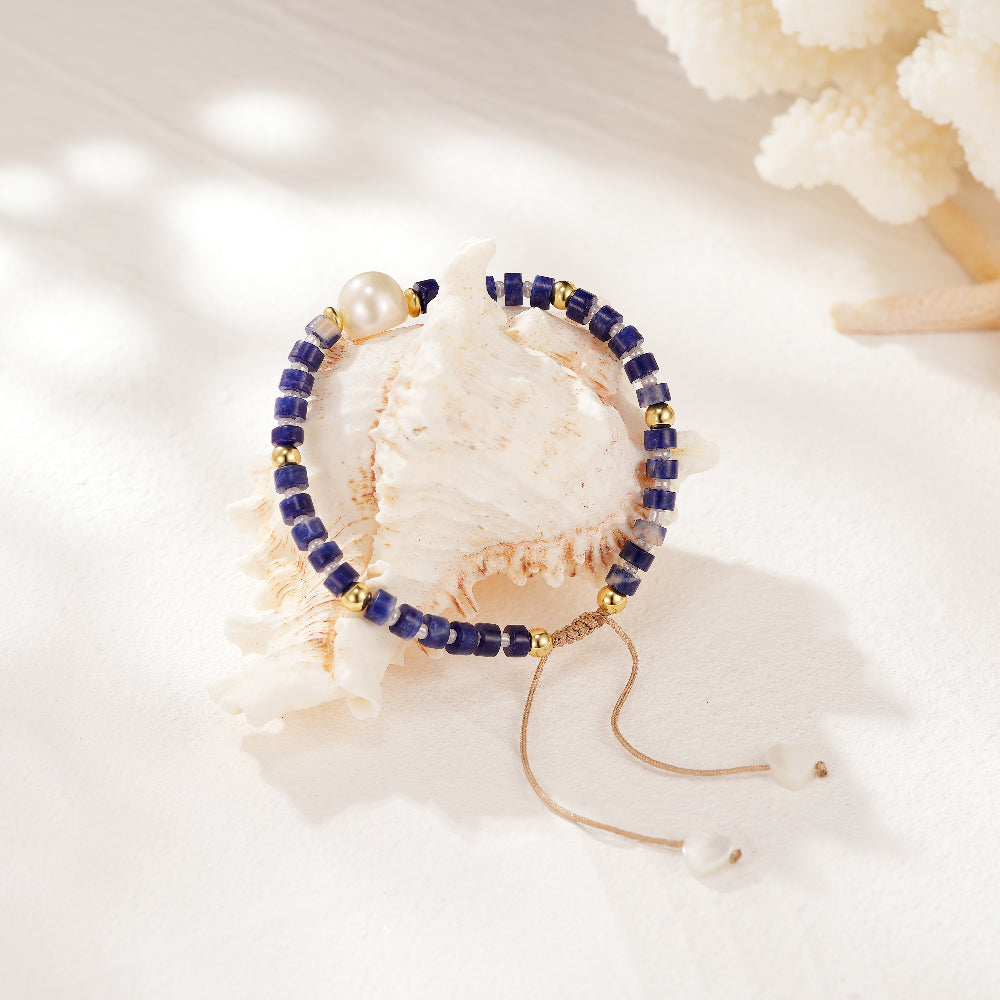 Adjustable Healing Crystal Bracelet Natural Sodalite Beads with Irregular Pearl