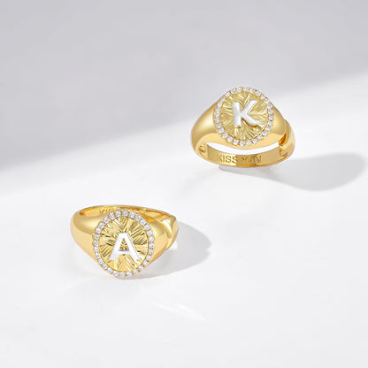 14k Gold Plate Initial  Adjustable Letter Ring