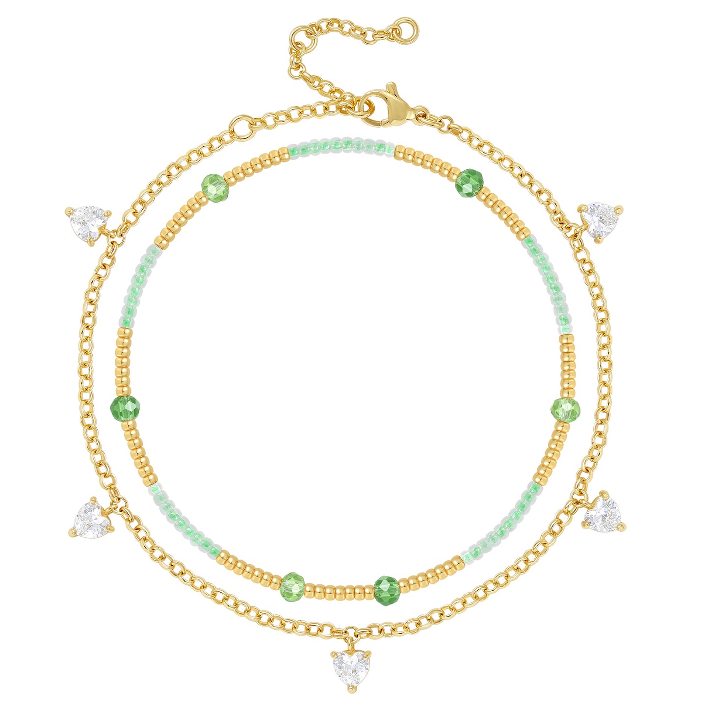 Layered Beaded Ankle Bracelets with Chain