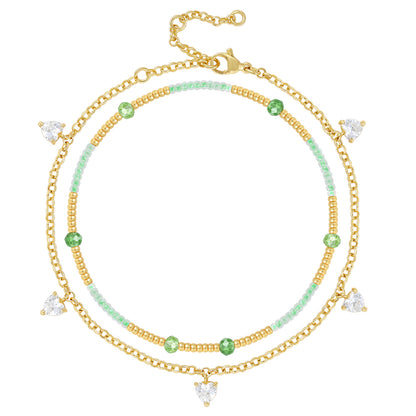 Layered Beaded Ankle Bracelets with Chain