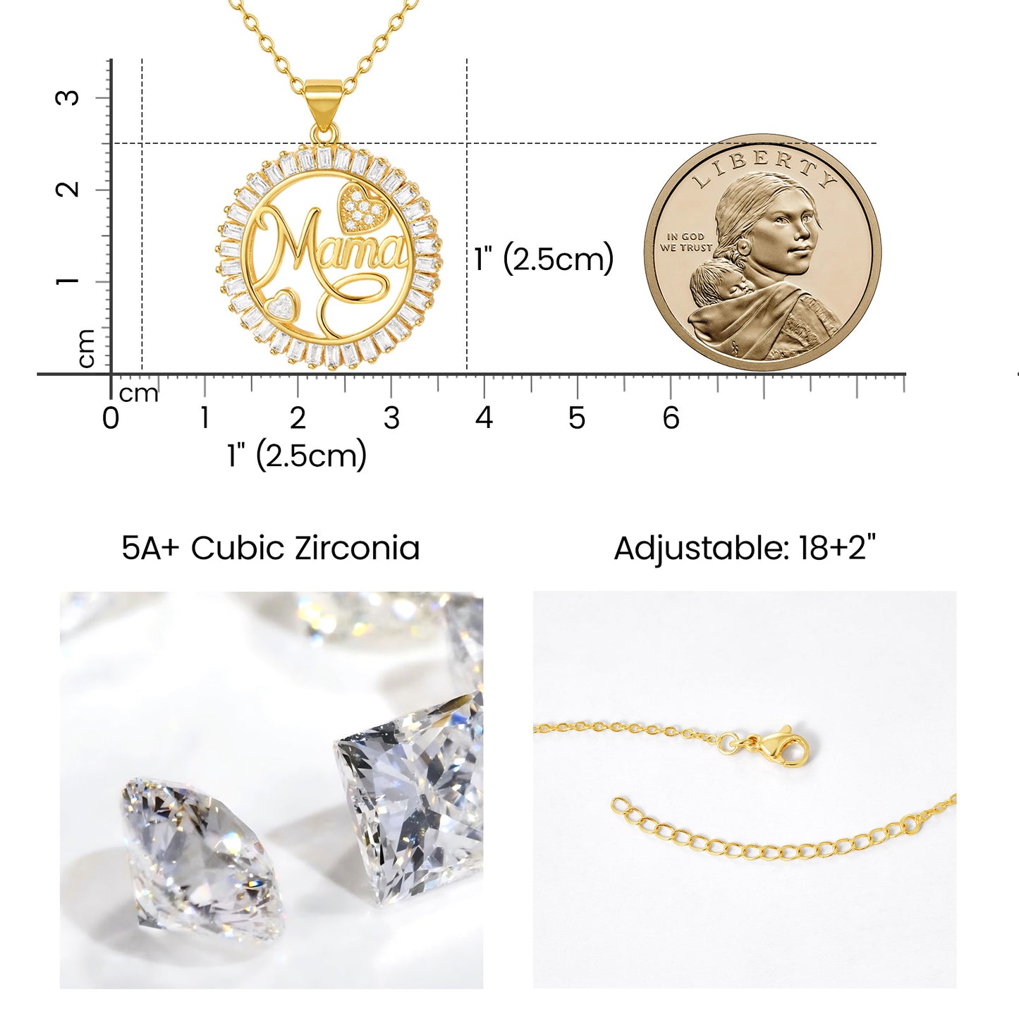 Round CZ Heart Pendant Mama Necklace
