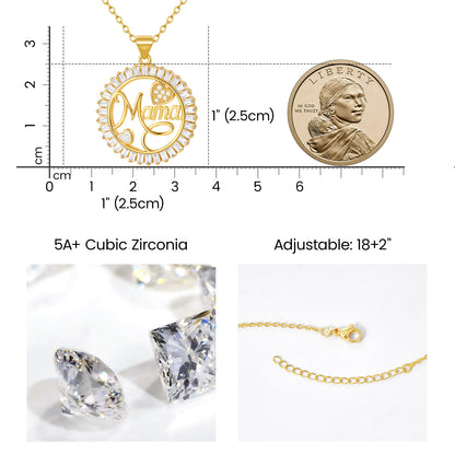 Round CZ Heart Pendant Mama Necklace
