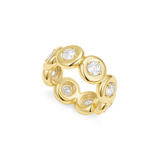 KissYan Dainty Pave Pear or Circle CZ Eternity Thick Chunky Band Ring for Women
