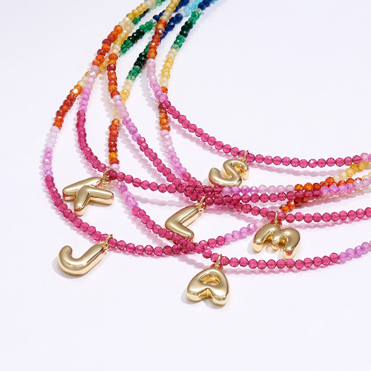 Beaded Bubble Letter Pendant Rainbow Choker
