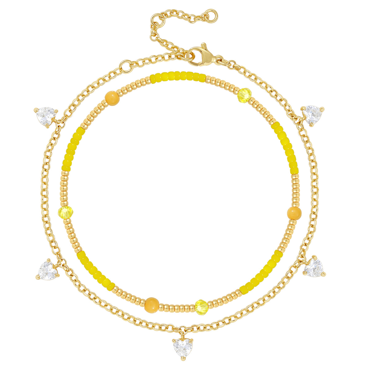 Layered Beaded Ankle Bracelets with Chain