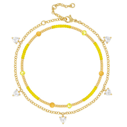 Layered Beaded Ankle Bracelets with Chain