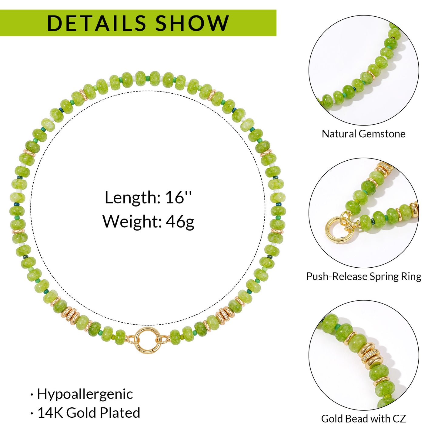 Beaded Boho Choker Natural Stone Gold Clasp Beach Gift
