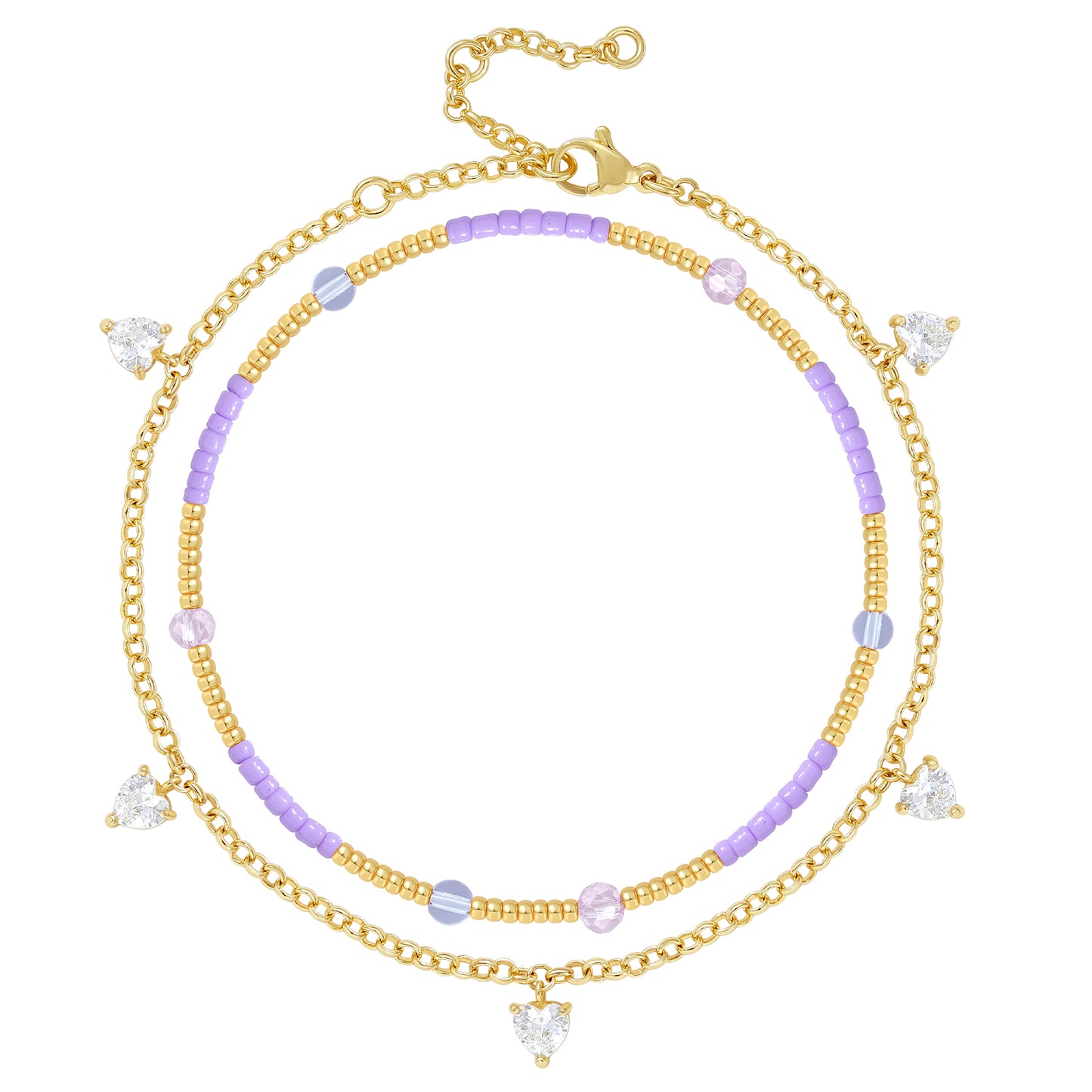 Layered Beaded Ankle Bracelets with Chain