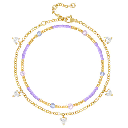 Layered Beaded Ankle Bracelets with Chain