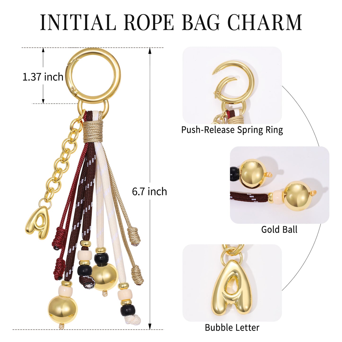 Initial Bag Charm Colorful Rope Puffy Letter Purse Keychain