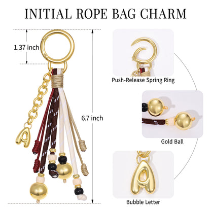 Initial Bag Charm Colorful Rope Puffy Letter Purse Keychain