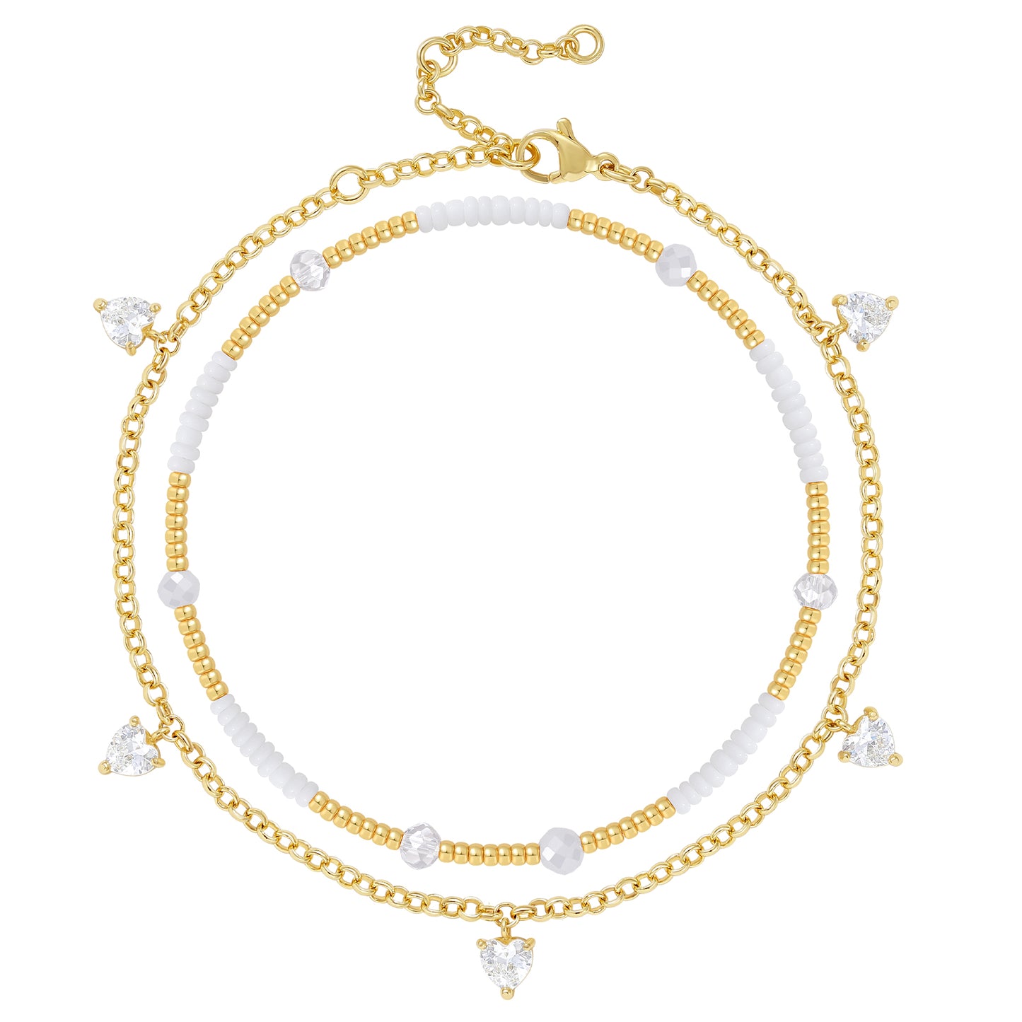Layered Beaded Ankle Bracelets with Chain