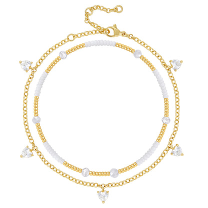 Layered Beaded Ankle Bracelets with Chain