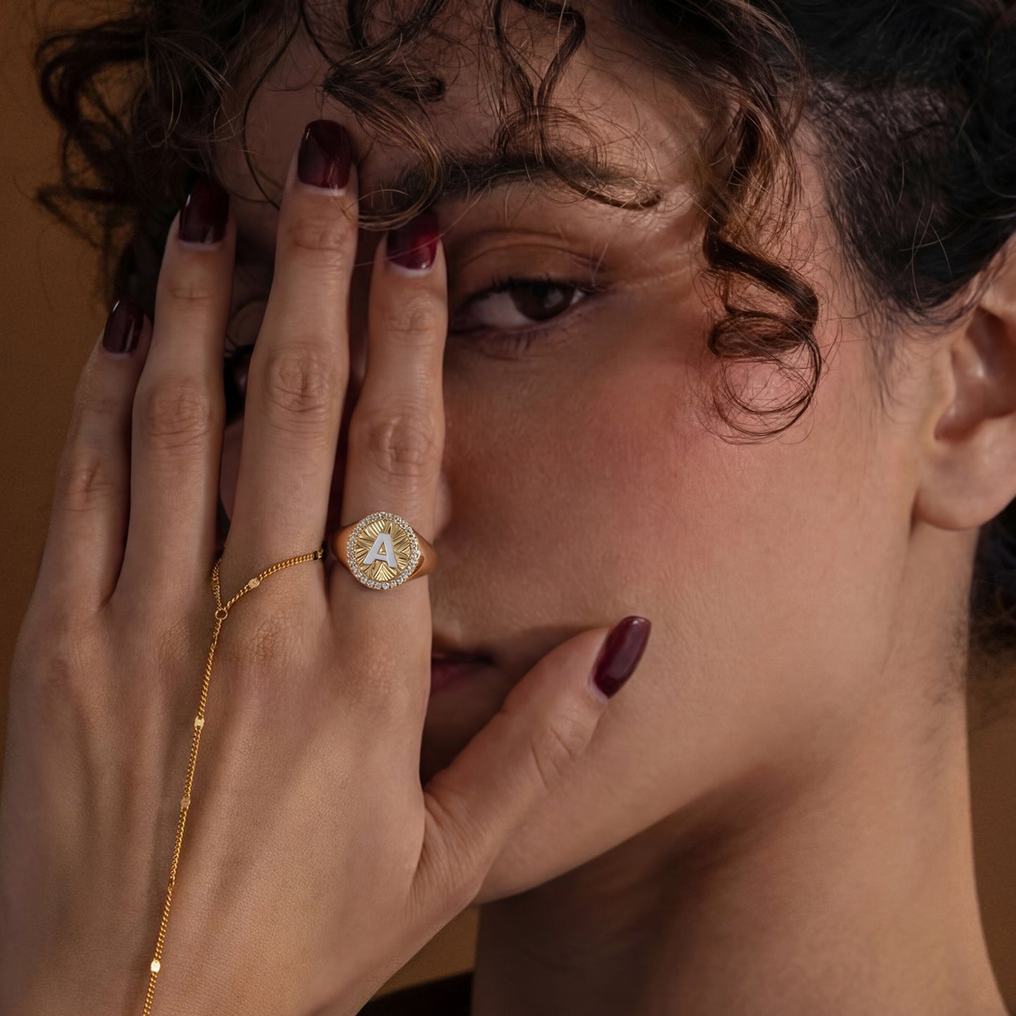14k Gold Plate Initial  Adjustable Letter Ring