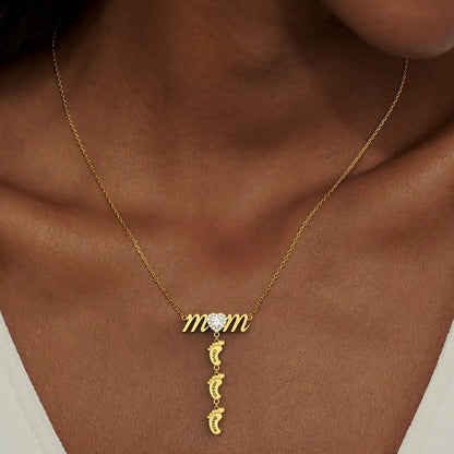 Personalized Baby Footprint Necklace for Mom with Custom Names