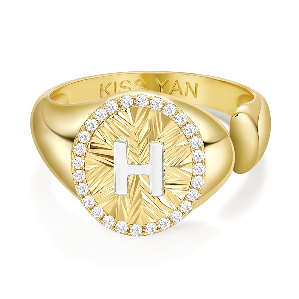 Adjustable Gold Plated CZ Initial Ring