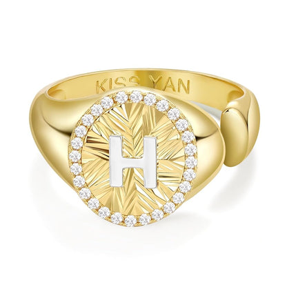 Adjustable Gold Plated CZ Initial Ring